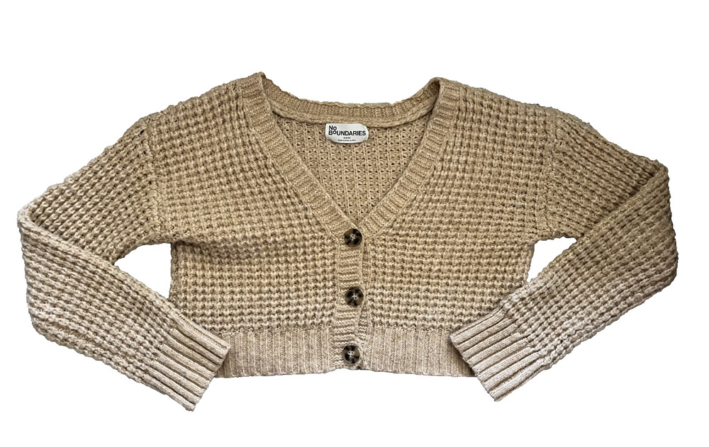Womens No Boundaries Short Length Brown Chunky Knit Button Cardigan Size Medium
